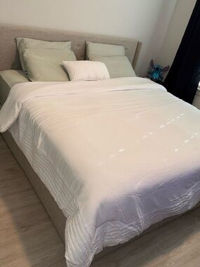 Albertien lift-up uoholstered platform bed with storage + comfortable mattress